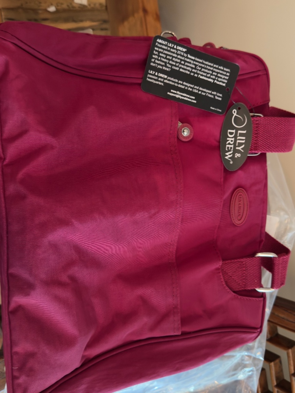 Burgundy - Travel Bag Crossbody with multiple compartments. Very lightweight.